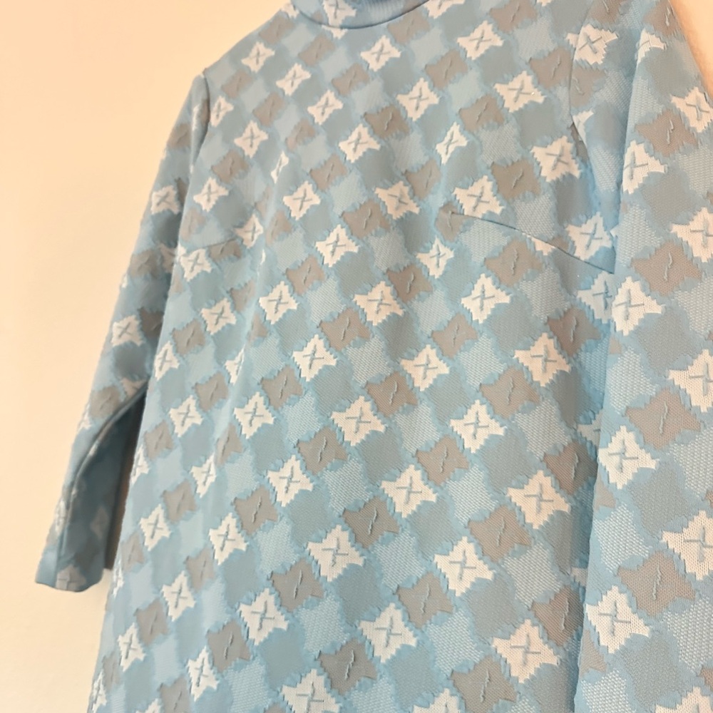 Authentic Vintage 1950s Stylish Blue and Gray Patterned Womens Dress